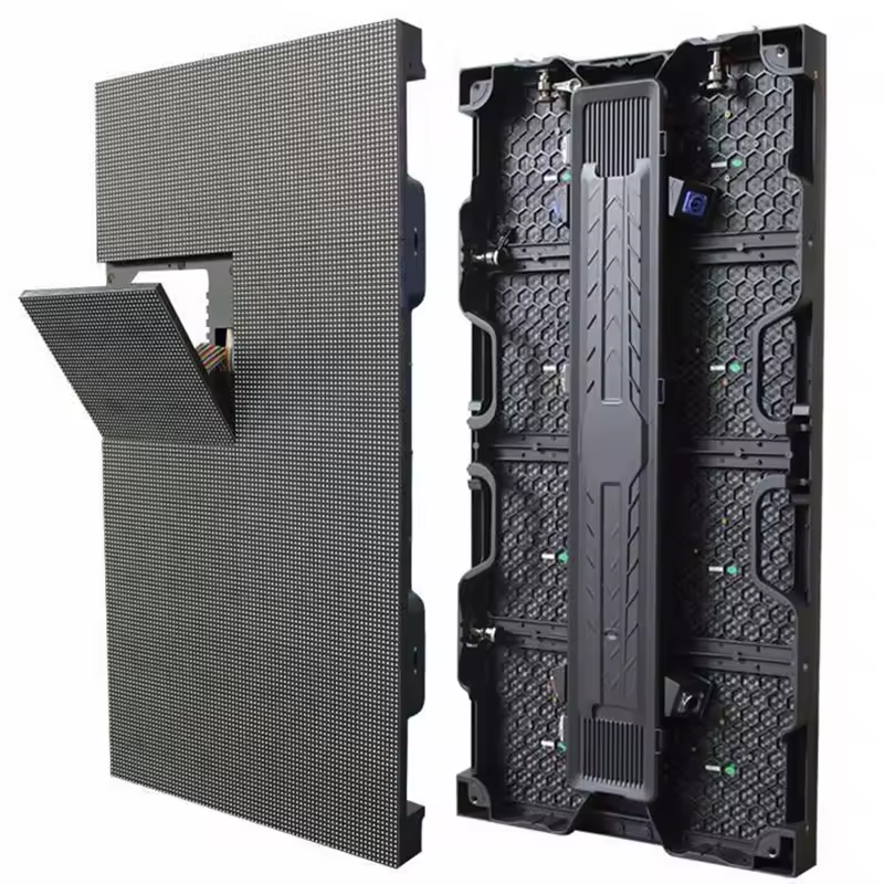 Gabinetes de painel de LED Indoor e Outdoor vistos pela frente e pelo verso
